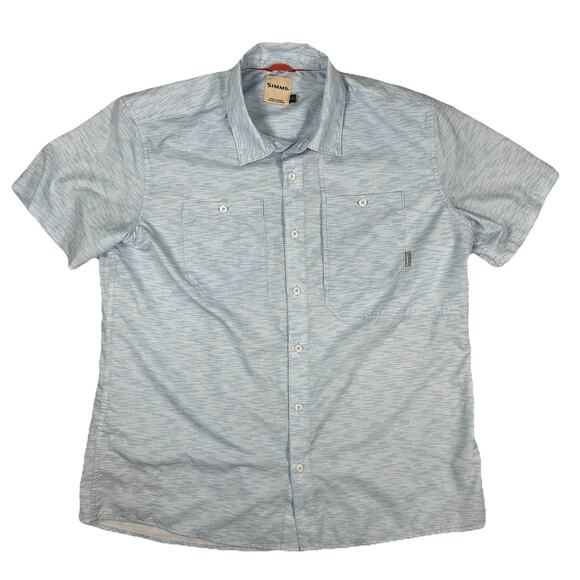 Simms Double Haul Button Up Short Shirt Fishing Pockets UPF 30+ Blue Men's XL - Picture 1 of 8